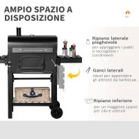 Outsunny Barbecue a Carbone 3 in 1 con Ripiani Laterali e Inferiore, 124x66x112 cm, Nera(m-6)