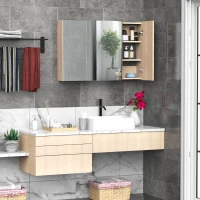 kleankin Armoire murale salle de bain, meuble de rangement avec miroir, 2 placards avec 3 étagères en bois, 90 x 60 x 13,5 cm(m-9)