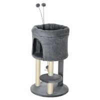 PawHut Kratzbaum inkl. Spielzeug, 1 Katzenhöhle, 1 Katzenbett, 44,5 cm x 44,5 cm x 73,5 cm, Natur+ Grau(m-9)