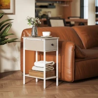 HOMCOM Mesa Auxiliar Estrecha con Cajón Estante Abierto y Estructura Metálica para Salón Dormitorio 25x39,8x58,2 cm Natural(m-8)