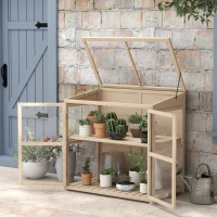 Outsunny Frühbeet Hoogbed Plantenbed, weerbestendig, 2 niveaus, vurenhout, 103 x 61 x 103 cm, Natuur(m-10)