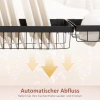 HOMCOM Abtropfgestell Geschirr, 2-stufiges Abtropfständer mit Haken, Tellerregal, Zubehör, 100 cm Stahl, Schwarz(m-6)