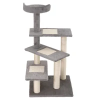PawHut Kletterbaum Katzenbaum Spielbaum Katzenkratzbaum Treppe 5 Schichte Beige Grau 48,5 x 48,5 x 100 cm (LxBxH)(m-10)
