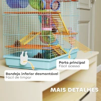 PawHut Gaiola para Hamster de Múltiplos Níveis com Sistema de Tubos 4 Plataformas e Roda de Exercício 47x30x59 cm Azul Claro(m-6)