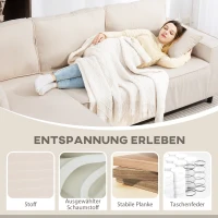 HOMCOM 3-Sitzer-Sofa mit Chaiselongue, Wohnzimmercouch mit Cordbezug, 2 Extra-Kissen, Polstersofa, Cremeweiß(m-5)