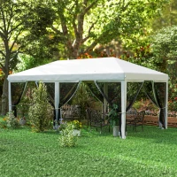 Outsunny Pop-Up Folding Garden Gazebo 6 x 3 m Removable Mosquito Nets + Carrying Bag Cream Black(m-8)