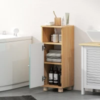 HOMCOM Meuble de salle de bain, meuble de rangement étroit avec placard à porte et compartiment ouvert, 30x30x80cm, vert(m-8)