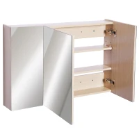 kleankin Armoire murale salle de bain, meuble de rangement avec miroir, 2 placards avec 3 étagères en bois, 90 x 60 x 13,5 cm(m-14)