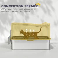 PawHut Bac à litière pour chat en acier inoxydable 85L grande capacité maison de toilette semi-fermée, 60 x 40 x 38 cm noir(m-5)