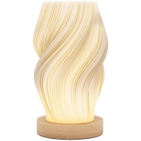 HOMCOM Lampe de Table Ondulée à 3 Couleurs avec prise USB, en ABS et Bois de Caoutchouc, Ø12x20 cm, Blanc et Bois de Couleur