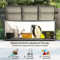Outsunny Panca Contenitore Rialzata con Fodera Interna, in Acciaio e Rattan, 180x60x73 cm, Grigio e Crema(m-4)