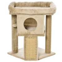 PawHut Kratzbaum mit Jute-Kratzmatte, Liegeplattform, Spielball, Katzenhaus, kaffeebraun, 40 x 40 x 57 cm(m-11)