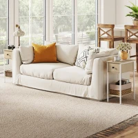 HOMCOM Tavolino Ausiliario Stretto con Cassetto Scaffale Aperto e Struttura Metallica per Salotto e Camera, 25x39,8x58,2 cm, Legno Naturale(m-4)