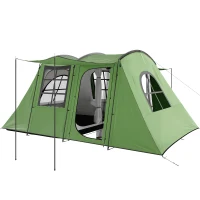 Outsunny 4 Man Tunnel Tent, Family Camping Tent with Porch, Bedroom and Living Area, Sewn in Groundsheet, 3000mm Waterproof, Portable with Bag for Hiking, Festival, Backpacking, Green(m-11)