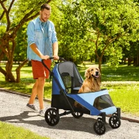 PawHut Cochecito Plegable para Mascotas con Ventanas de Malla Cojín Acolchado para Perros de hasta 30 kg 124x67x100 cm Azul(m-2)