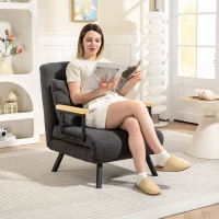 HOMCOM Sofá Cama Individual Plegable Silla Cama Convertible 4 en 1 Respaldo Ajustable de 5 Niveles y Almohada 63x73x81 cm Gris(m-2)