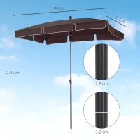 Outsunny Ombrellone da Giardino Rettangolare e Regolabile con Palo in Alluminio, 2x1.3x2.5 m, Marrone e Nero(m-3)