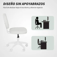 Vinsetto Silla de Oficina Giratoria Tapizada en PU con Altura Ajustable Sin Brazos Carga 120 kg 46x59x82-92 cm Blanco(m-6)