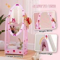 AIYAPLAY Kids Clothes Rail, Kids Dressing Mirror with 360° Rotating, 2 Piece Kids Furniture Set with Storage Shelves, Pink(m-7)
