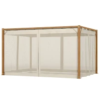 Outsunny Pérgola de Jardim 4x3 m Pérgola para Exterior com Teto Retrátil e Mosquiteiros Laterais para Terraço Pátio Natural(m-11)