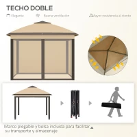 Outsunny Carpa Plegable 3,3x3,3 m con Altura Ajustable Doble Techo 4 Mosquiteras Extraíbles y Bolsa de Transporte Anti-UV Beige(m-4)