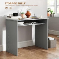 HOMCOM Modern Computer Desk, Home Office Table, Small Writing Desk with Storage Shelf, 90 x 50cm, Grey(m-4)