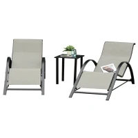 Outsunny Set de 2 Tumbonas Jardín Exterior con Mesa Auxiliar de Vidrio Templado Tumbonas con Reposabrazos para Patio Terraza Gris(m-12)
