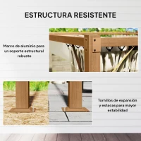 Outsunny Pérgola de Jardín 4x3 m con Techo Retráctil Mosquiteras Laterales de Malla y Marco de Aluminio para Terraza Natural(m-6)