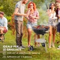 Outsunny Barbecue a Carbonella con Griglia in Acciaio, Coperchio e Prese d'Aria e Ruote, Nero(m-4)
