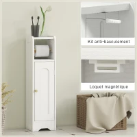 HOMCOM Meuble salle de bain meuble toilettes WC rangement étroit avec étagère réglable gain de place pour petits espaces blanc(m-8)