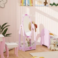 AIYAPLAY Kids Clothes Rail, Kids Dressing Mirror with 360° Rotating, 2 Piece Kids Furniture Set with Storage Shelves, Pink(m-9)