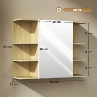 HOMCOM Specchiera Bagno con Armadietto a 2 Ripiani e 6 Vani Aperti, 80x20x59 cm, Legno(m-3)