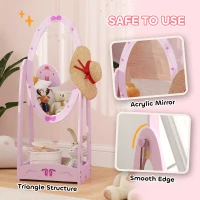 AIYAPLAY Kids Clothes Rail, Kids Dressing Mirror with 360° Rotating, 2 Piece Kids Furniture Set with Storage Shelves, Pink(m-7)