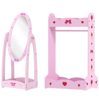 AIYAPLAY Kids Clothes Rail, Kids Dressing Mirror with 360° Rotating, 2 Piece Kids Furniture Set with Storage Shelves, Pink(m-11)