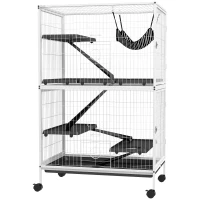 PawHut Jaula para Animales Pequeños con Ruedas Rampas Hamaca y Bandeja Extraíble para Chinchillas Hurones 80x52x128 cm Blanco(m-11)
