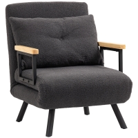 HOMCOM Sofá Cama Individual Plegable Silla Cama Convertible 4 en 1 Respaldo Ajustable de 5 Niveles y Almohada 63x73x81 cm Gris