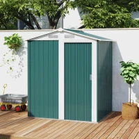 Outsunny Garden Metal Tool Storage Shed with Sliding Door, Sloped Roof and Floor Foundation, 152 x 132 x 188cm, Green(m-9)