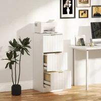 HOMCOM Commode de Bureau avec 3 Tiroirs Faces Cannelées Meuble de Classement pour Format A4 ou Lettre 40x40x101 cm Blanc(m-2)