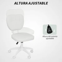 Vinsetto Silla de Oficina Giratoria Tapizada en PU con Altura Ajustable Sin Brazos Carga 120 kg 46x59x82-92 cm Blanco(m-4)