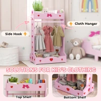 AIYAPLAY Kids Clothes Rail, Kids Dressing Mirror with 360° Rotating, 2 Piece Kids Furniture Set with Storage Shelves, Pink(m-4)