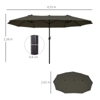 Outsunny Sombrilla Doble para Jardín 460x270x240 cm Parasol Anti UV con Manivela para Exterior Patio Terraza Piscina Color Gris(m-3)