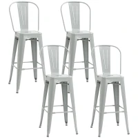 HOMCOM Juego de 4 Taburetes Altos de Cocina de Acero con Respaldo Alto y Reposapiés para Comedor 44x46x116 cm Gris Plata(m-1)