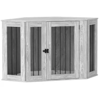 PawHut Dog Crate Furniture Side Table, with Cushion, 122 x 61 x 71cm - Grey(m-1)