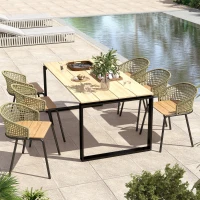 Outsunny Tavolo da Giardino Rettangolare in Alluminio con Piano a Doghe per 6-8 Persone, 180x90x74cm, Quercia(m-2)