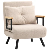 HOMCOM Divano Letto Singolo Pieghevole Divano Letto Convertibile 4 in 1 Schienale Regolabile 5 Livelli e Cuscino 63x73x81 cm Beige(m-1)