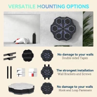 SPORTNOW Music Boxing Machine, Smart Bluetooth Boxing Machine Wall Mounted with 9 Speeds & Modes, LED Lights, Punching Pad for Adults, Black(m-9)