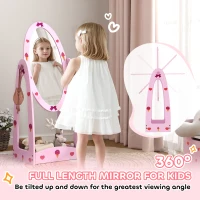 AIYAPLAY Kids Clothes Rail, Kids Dressing Mirror with 360° Rotating, 2 Piece Kids Furniture Set with Storage Shelves, Pink(m-6)