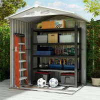 Outsunny Garden Metal Tool Storage Shed with Sliding Door, Sloped Roof and Floor Foundation, 152 x 132 x 188cm, Green(m-8)