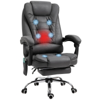 Vinsetto Fauteuil de bureau massant chauffant hauteur réglable dossier inclinable repose-pied + coussin lombaires intégrés