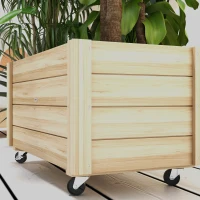 Outsunny Jardinera de Madera de Exterior con Orificios de Drenaje y Malla Geotextil para Flores Plantas 89x48x47 cm Natural(m-8)